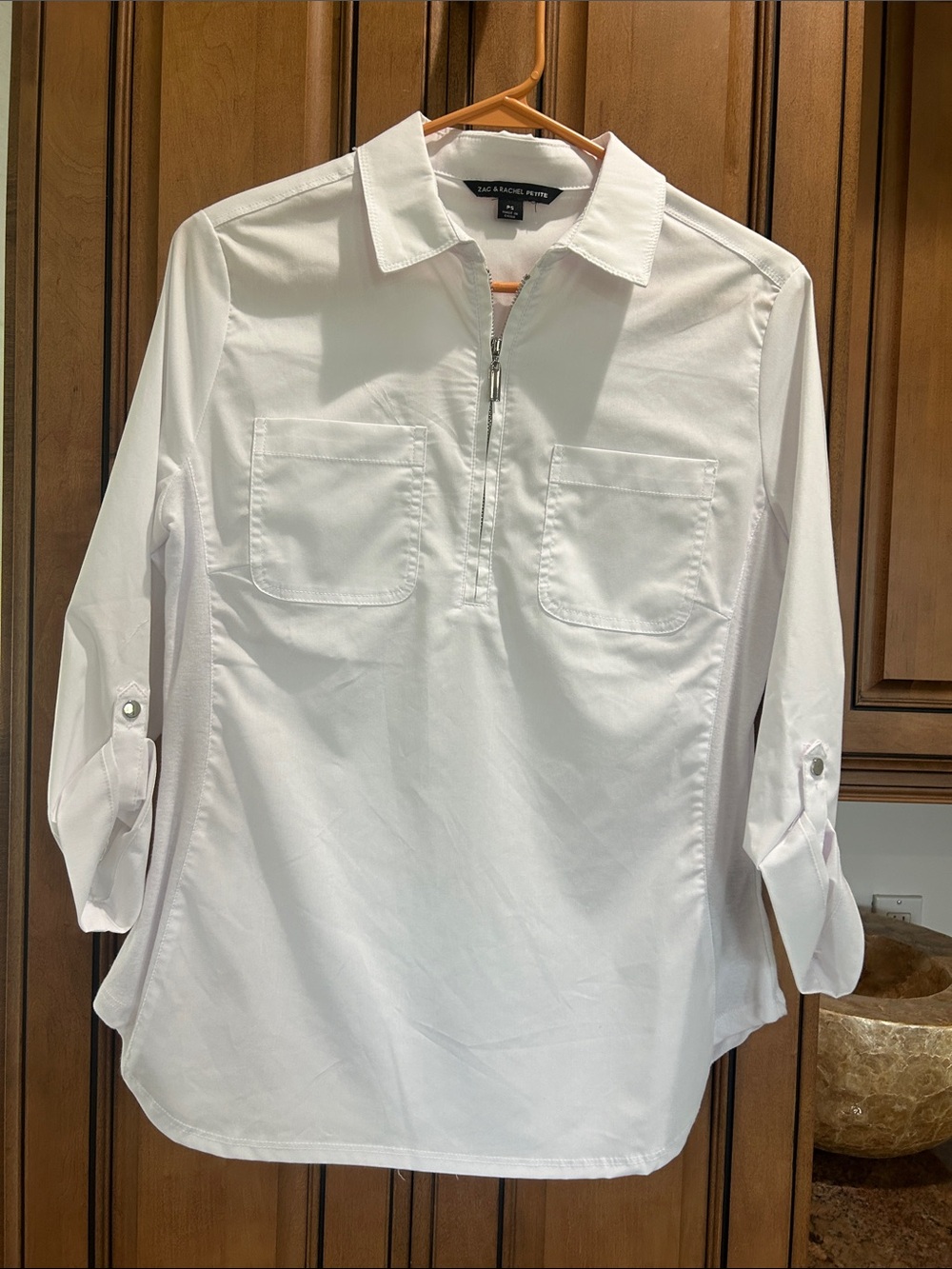 Zac & Rachel White Long-Sleeve Zip Front Shirt